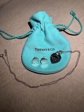 ✨Authentic Tiffany & Co. Sterling Heart Tag Necklace & Heart Stud Earrings Set 🩵